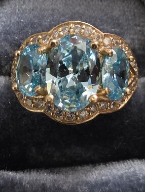 925 Silver Aquamarine Yellow Gold Ring